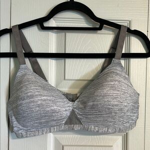 HANES Gray Heather Large Wireless Bra Soft Jersey Mesh Adjustable Lined